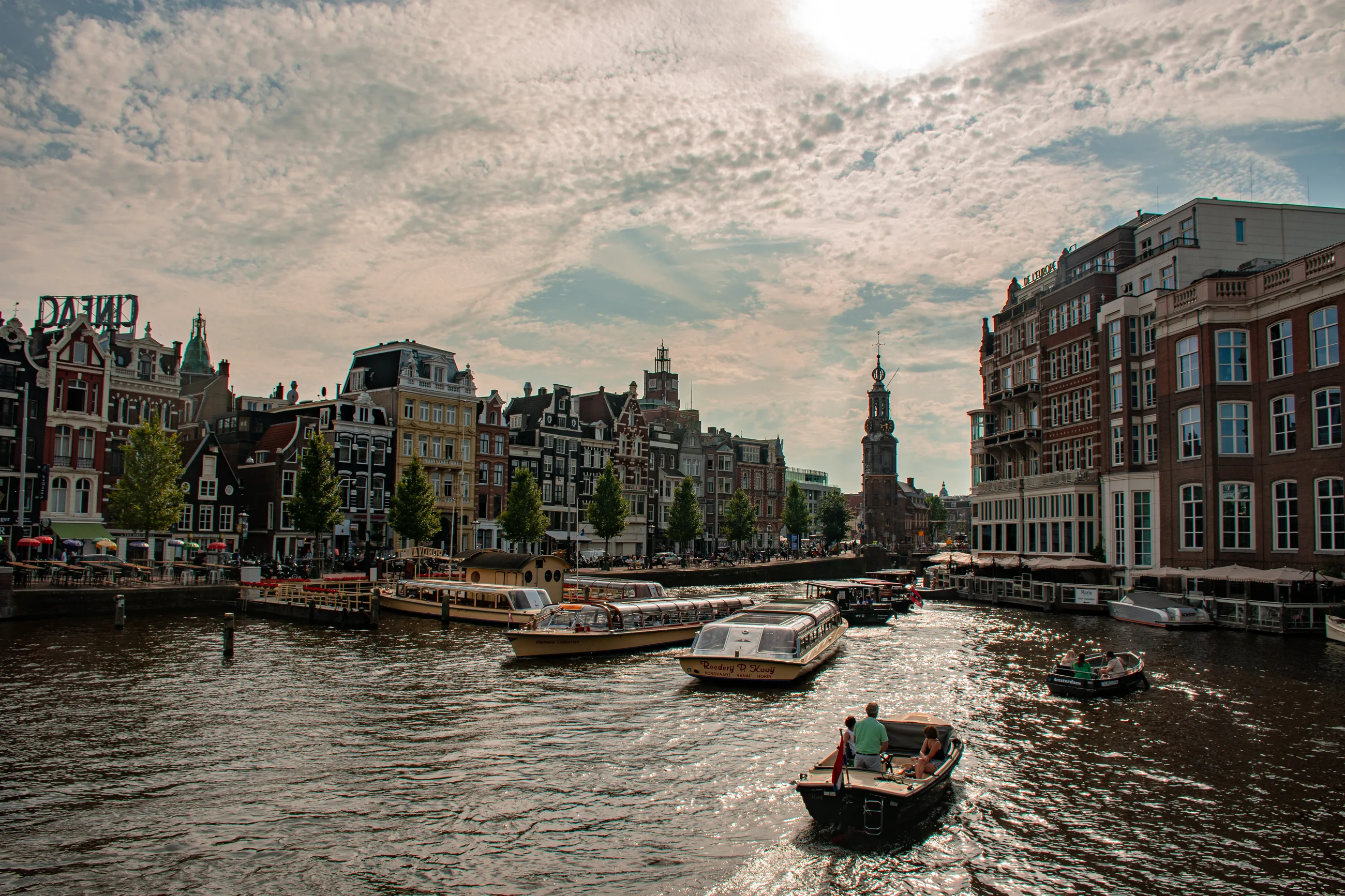 Amsterdam canal with clock